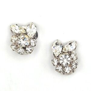 Vintage 1960s Austrian Crystal Rhinestone Flower Cluster Clip On Earrings